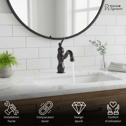 Robinet mitigeur salle de bain lavabo vintage rétro - Noir - Laiton