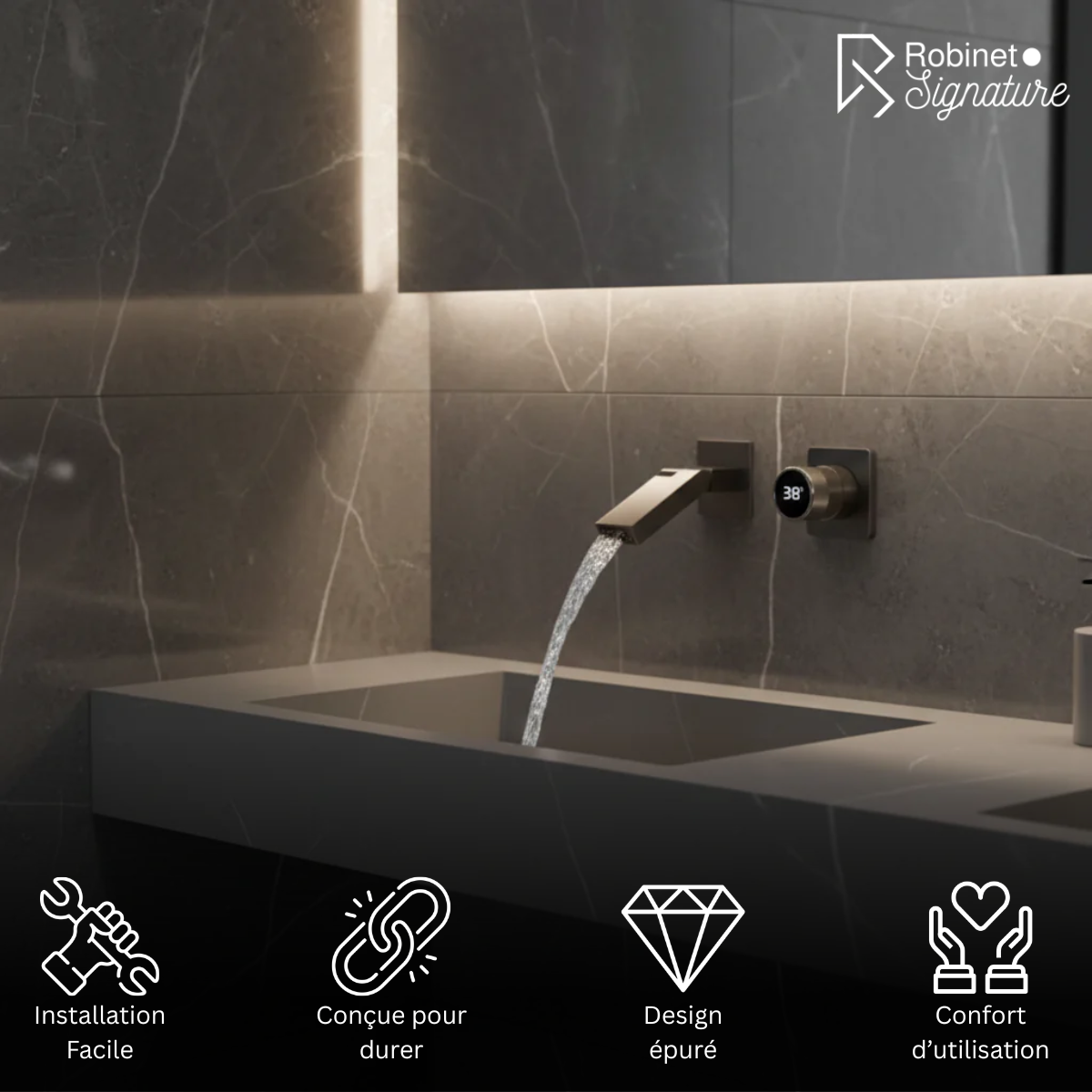 Robinet mitigeur salle de bain lavabo mural encastrable pivotant - Argenté - Laiton