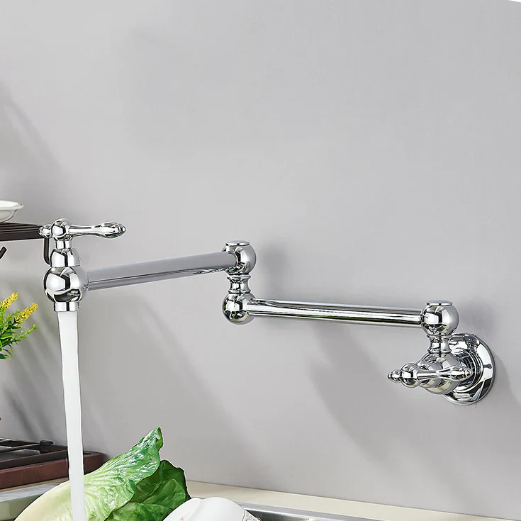 Robinet mitigeur cuisine évier rabattable rétro mural encastrable - Argenté - Laiton (à revoir- img fond gris Argenté Chromé)+img lifestyle