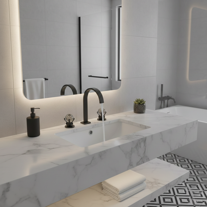 Robinet salle de bain lavabo poignées déportées chics - Noir - Laiton