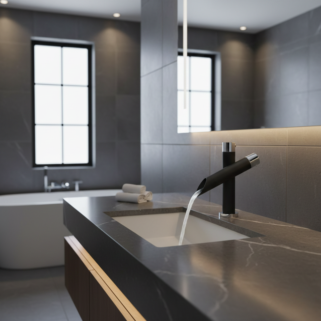 Robinet mitigeur style bambou lavabo salle de bain - Noir - Laiton