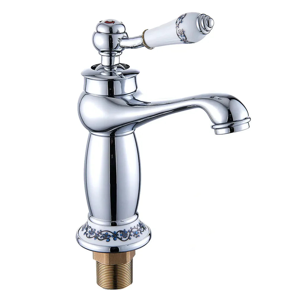 Robinet mitigeur lavabo salle de bain rétro poignée céramique - Argenté - Laiton