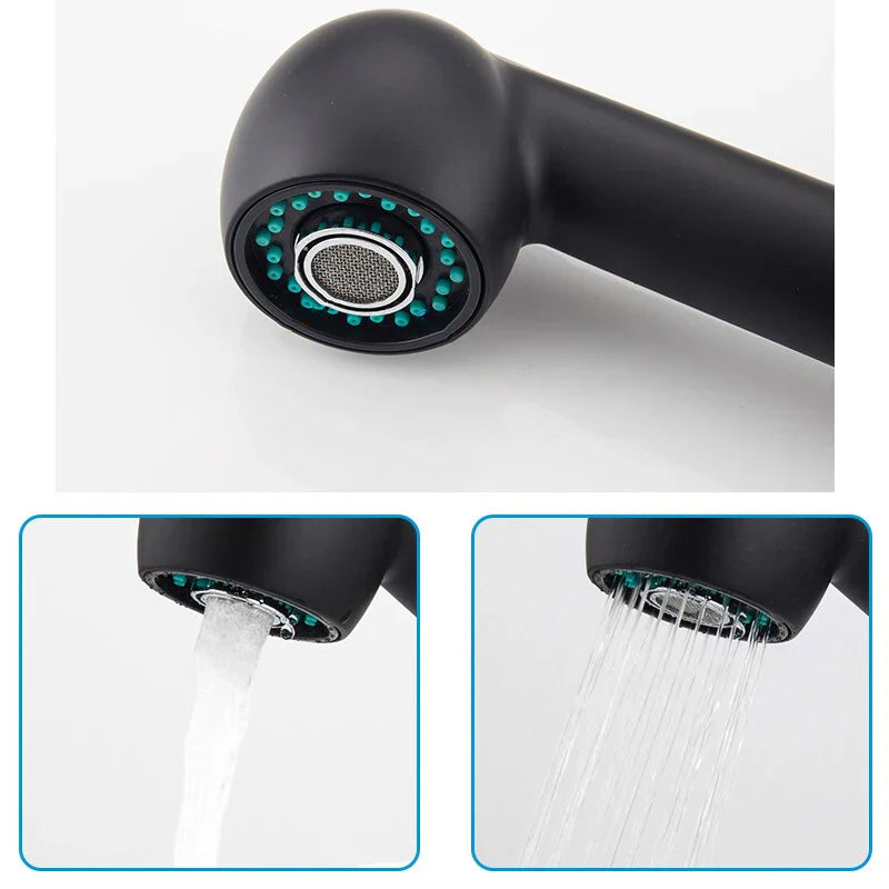 Robinet mitigeur cuisine évier flexible multijet - Noir mat - Laiton