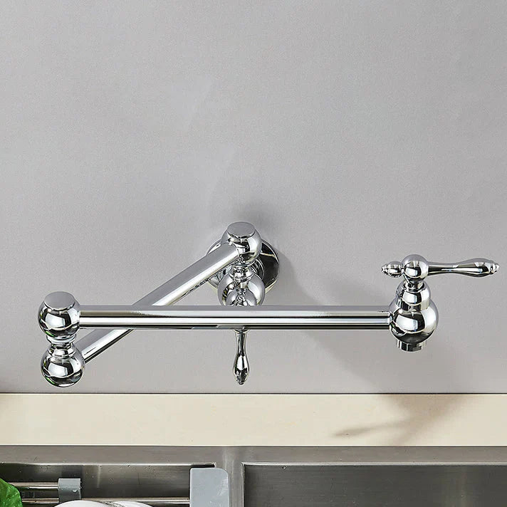 Robinet mitigeur cuisine évier rabattable rétro mural encastrable - Argenté - Laiton (à revoir- img fond gris Argenté Chromé)+img lifestyle