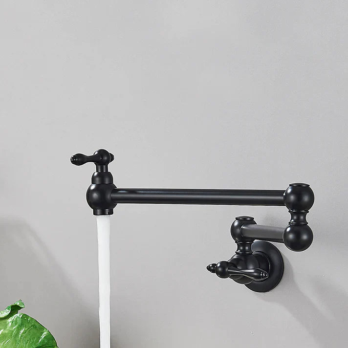 Robinet mitigeur cuisine évier rabattable rétro mural encastrable - Noir - Laiton