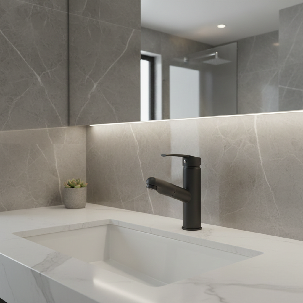 Robinet lavabo salle de bain flexible - Noir mat