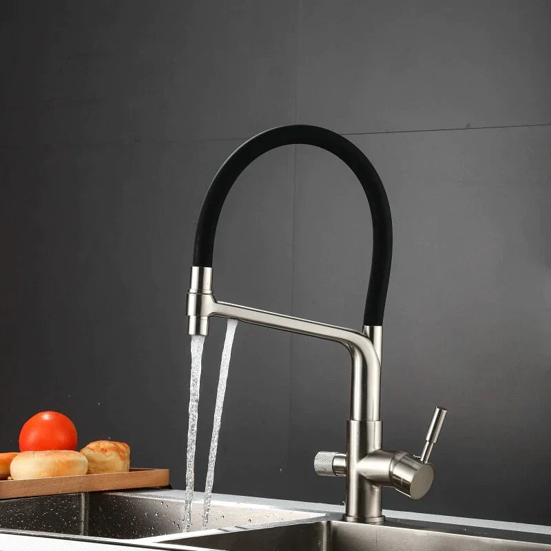 Robinet mitigeur cuisine évier flexible double robinet purificateur d'eau - Argenté - Laiton