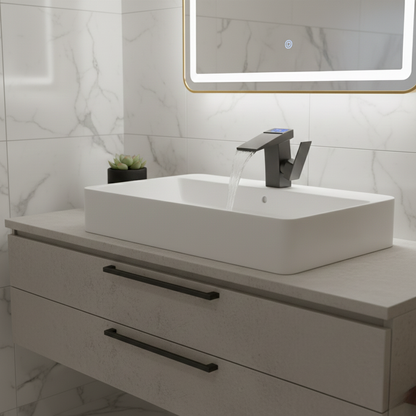 Robinet mitigeur salle de bain lavabo thermostatique affichage numérique - Noir - Laiton