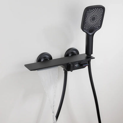 Robinet baignoire salle de bain cascade douchette affichage numérique - Noir - Laiton