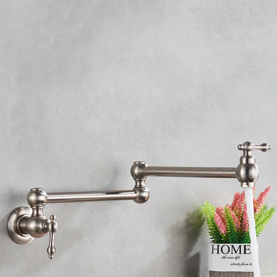 Robinet mitigeur cuisine évier rabattable rétro mural encastrable - Argenté - Laiton (à revoir- img fond gris Argenté Chromé)+img lifestyle