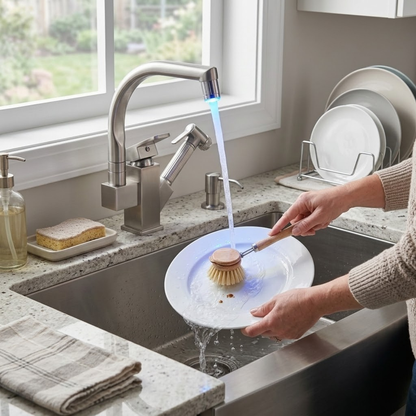 Robinet mitigeur évier cuisine design led flexible douchette pistolet - Argenté - Laiton