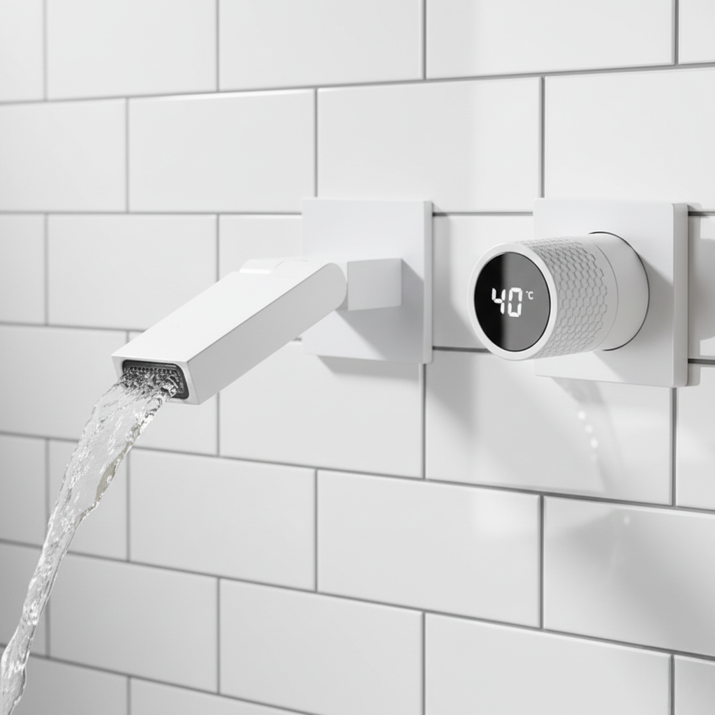 Robinet mitigeur salle de bain lavabo mural encastrable pivotant - Blanc - Laiton