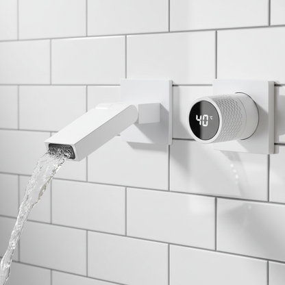 Robinet mitigeur salle de bain lavabo mural encastrable pivotant - Blanc - Laiton