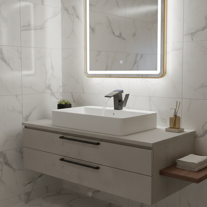 Robinet mitigeur salle de bain lavabo thermostatique affichage numérique - Noir - Laiton