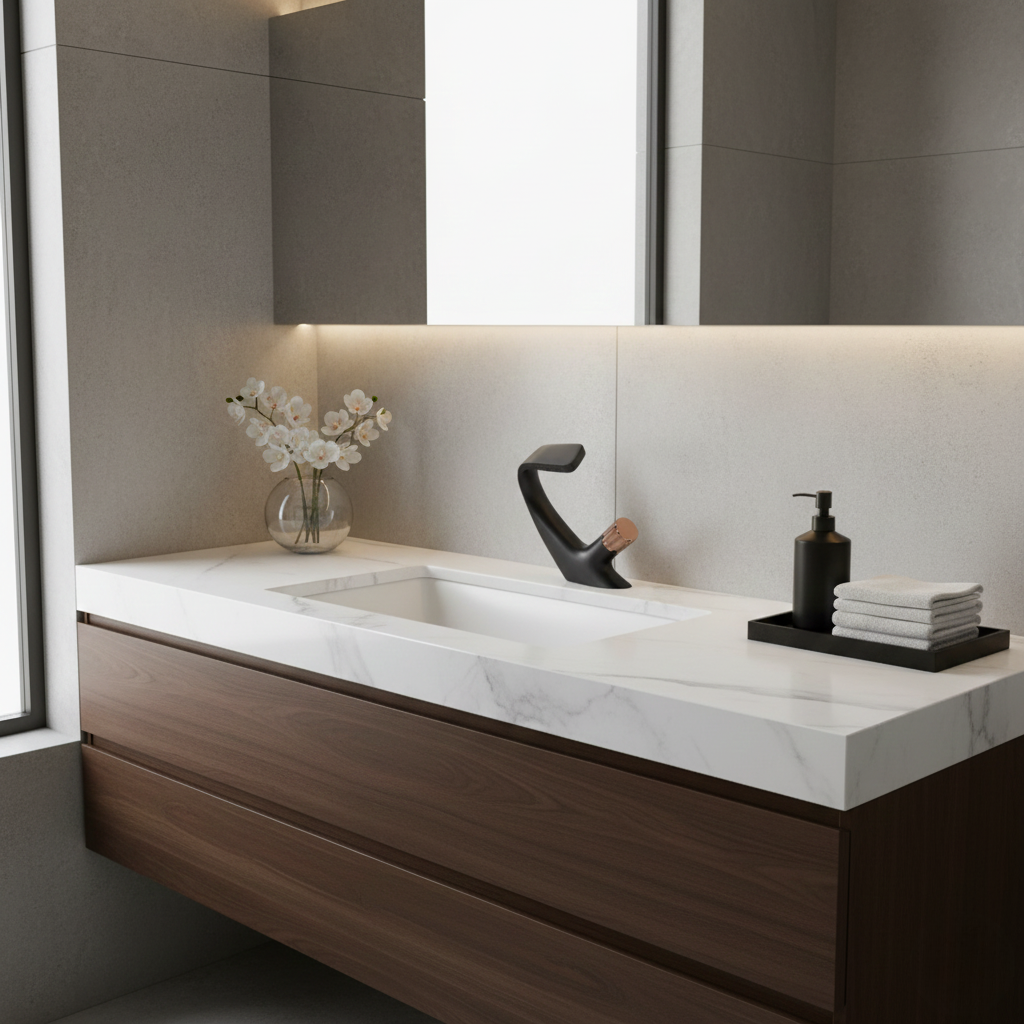 Robinet mitigeur lavabo salle de bain incurvé molette - Noir - Laiton