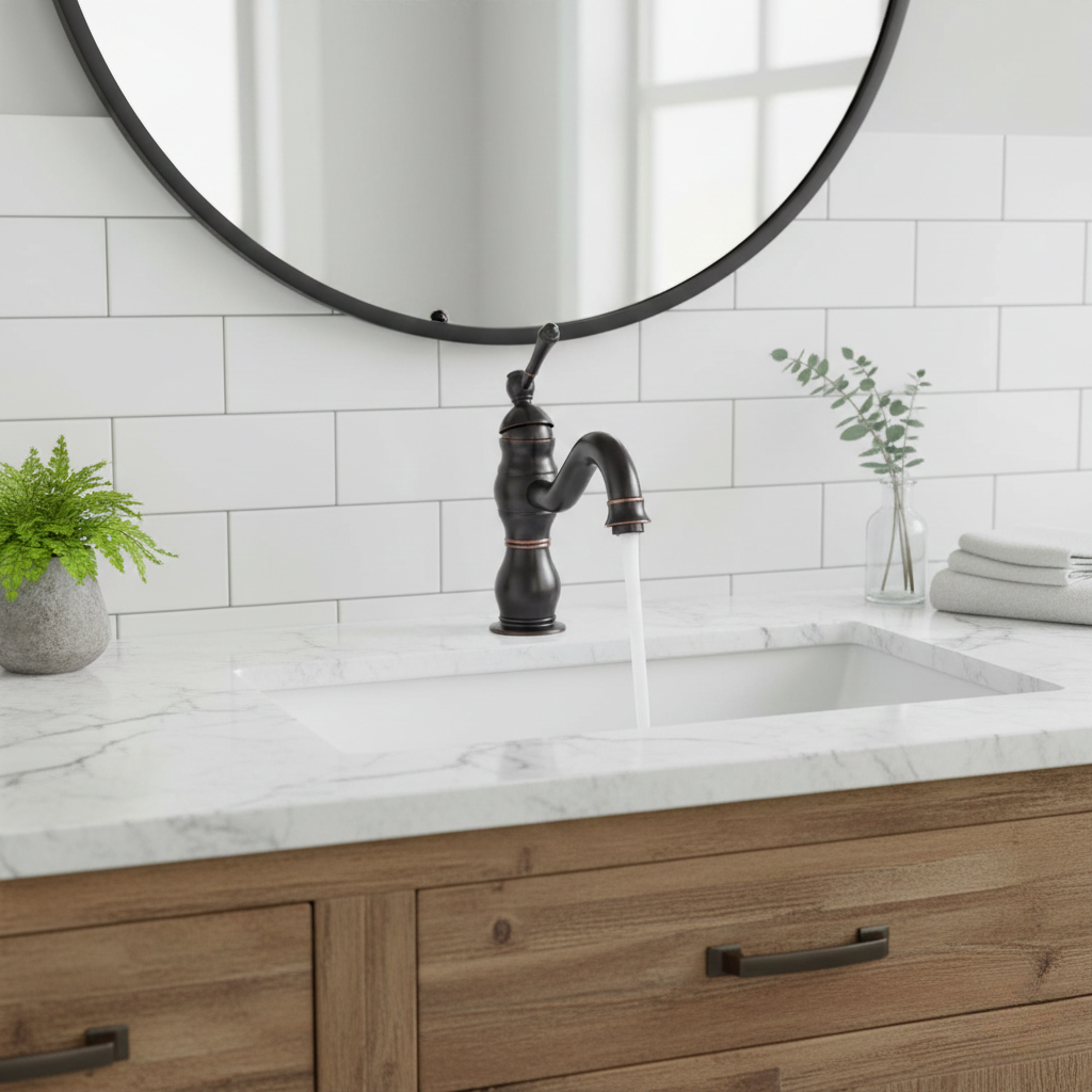 Robinet mitigeur salle de bain lavabo vintage rétro - Noir - Laiton