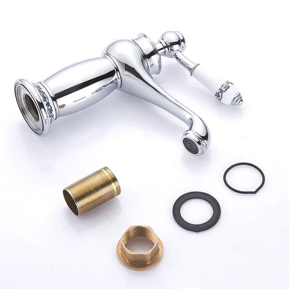 Robinet mitigeur lavabo salle de bain rétro poignée céramique - Argenté - Laiton