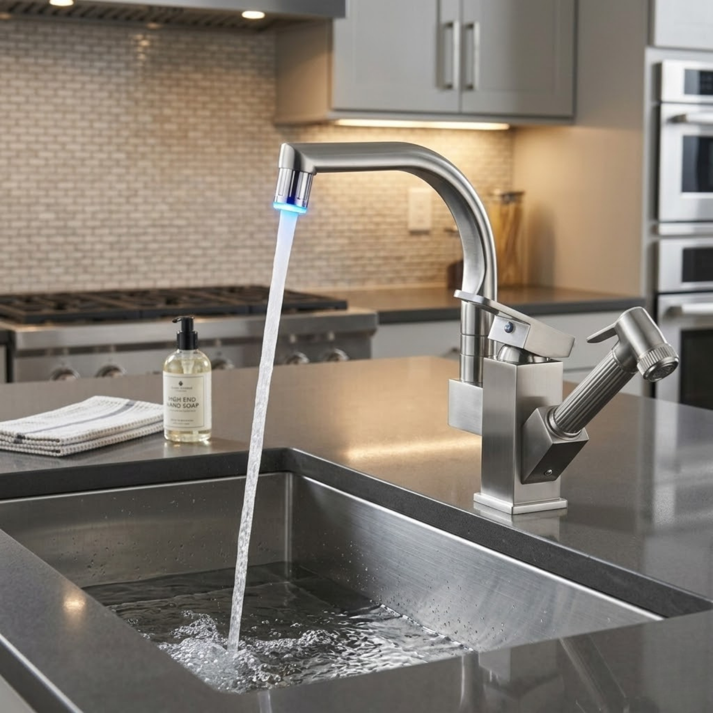 Robinet mitigeur évier cuisine design led flexible douchette pistolet - Argenté - Laiton