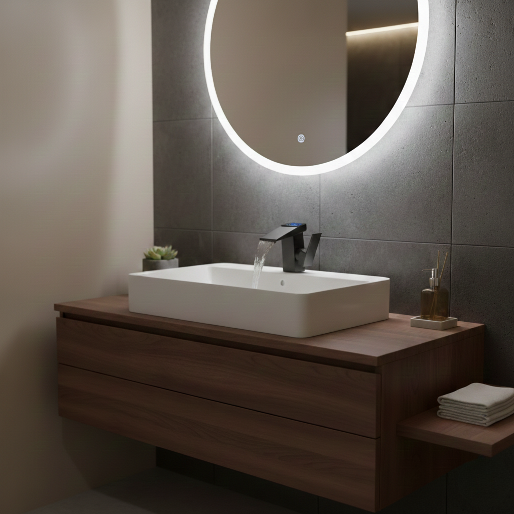 Robinet mitigeur salle de bain lavabo thermostatique affichage numérique - Noir - Laiton