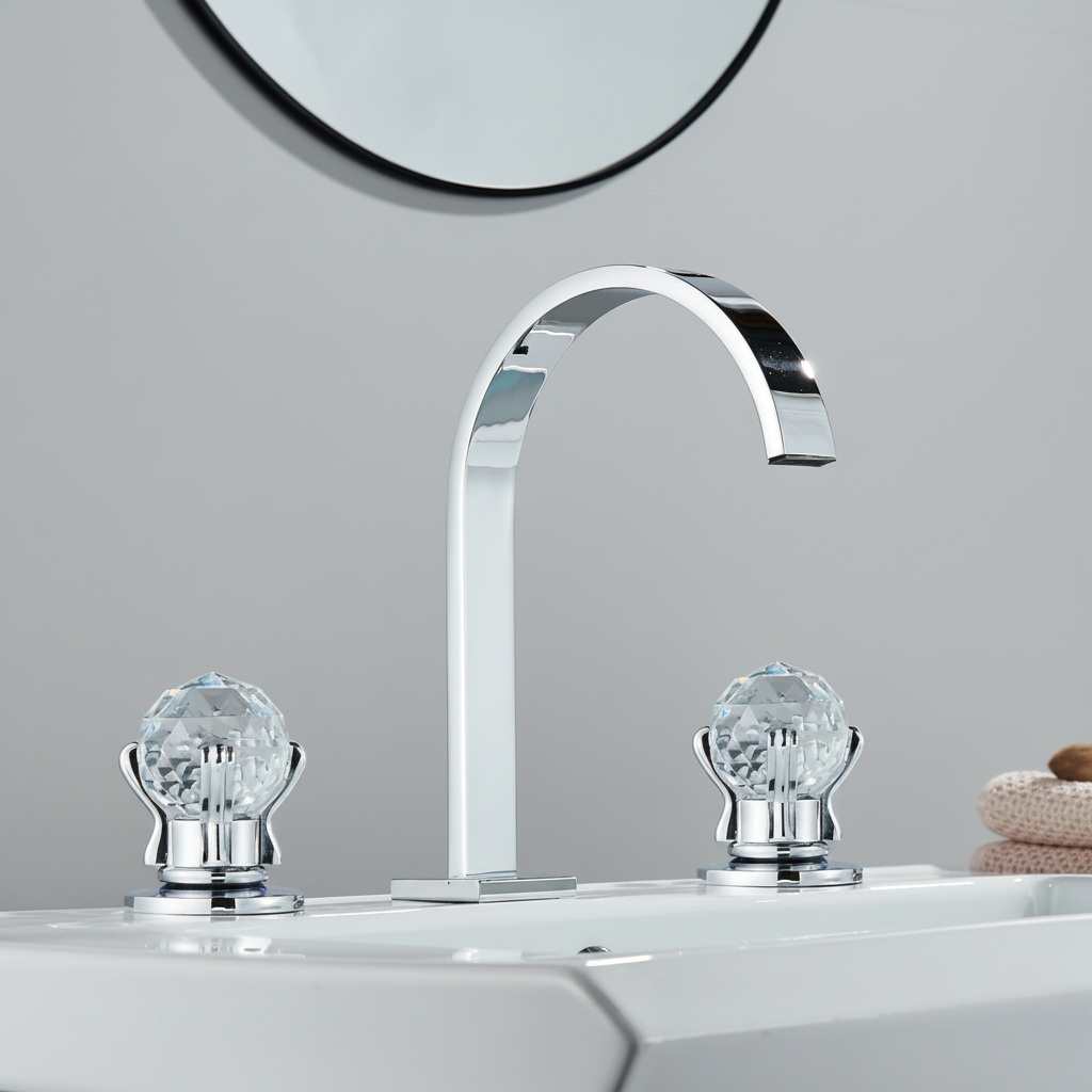 Robinet salle de bain lavabo poignées déportées chics - Argenté - Laiton