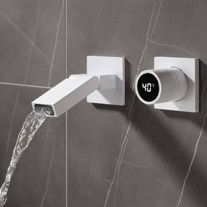 Robinet mitigeur salle de bain lavabo mural encastrable pivotant - Blanc - Laiton
