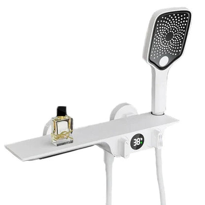Robinet baignoire salle de bain cascade douchette affichage numérique - Blanc - Laiton