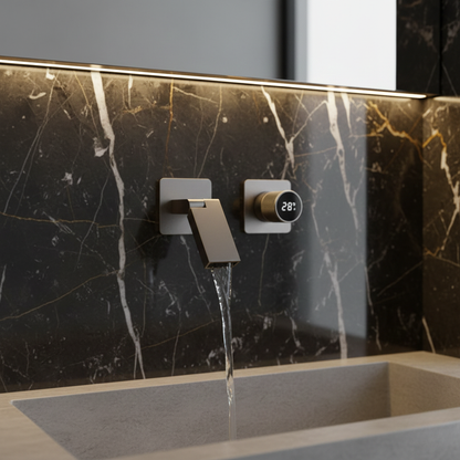 Robinet mitigeur salle de bain lavabo mural encastrable pivotant - Argenté - Laiton