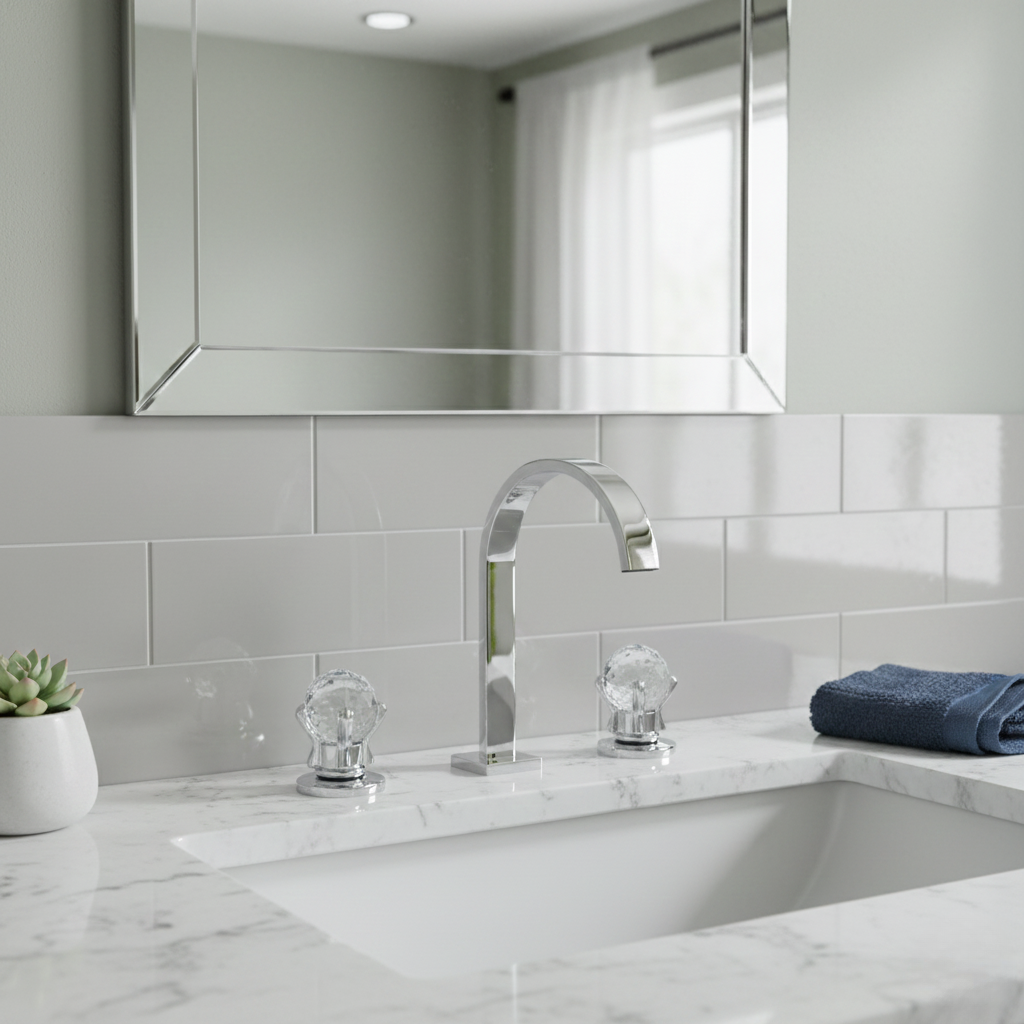 Robinet salle de bain lavabo poignées déportées chics - Argenté - Laiton