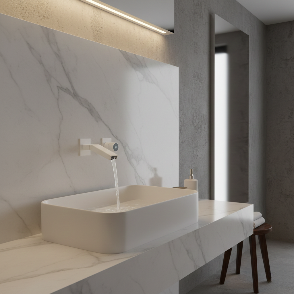 Robinet mitigeur salle de bain lavabo mural encastrable pivotant - Blanc - Laiton