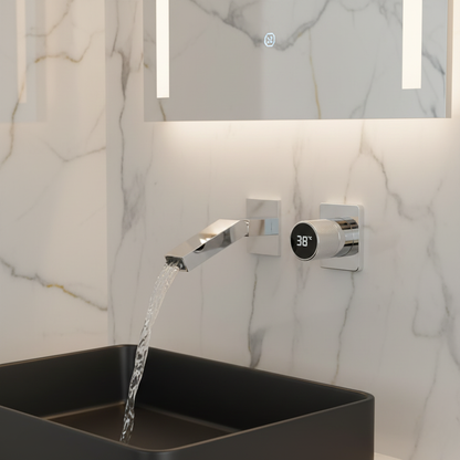 Robinet mitigeur salle de bain lavabo mural encastrable pivotant - Argenté - Laiton