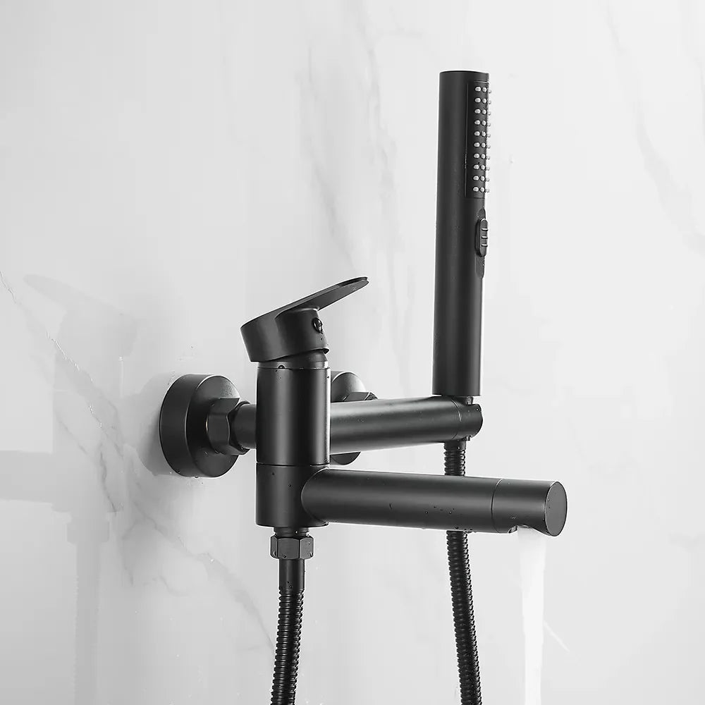 Robinet mitigeur baignoire salle de bain design moderne douchette - Noir - Laiton