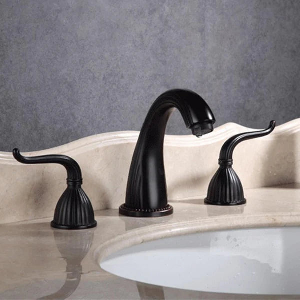 Robinet salle de bain rétro classique double poignées - Noir - Laiton