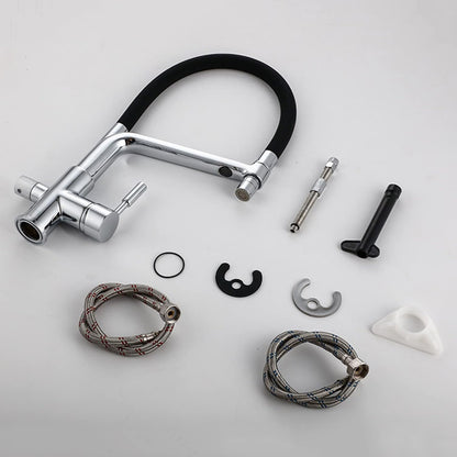 Robinet mitigeur cuisine évier flexible double robinet purificateur d'eau - Argenté - Laiton