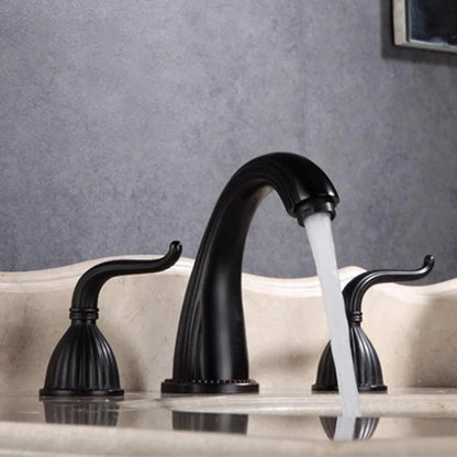 Robinet salle de bain rétro classique double poignées - Noir - Laiton