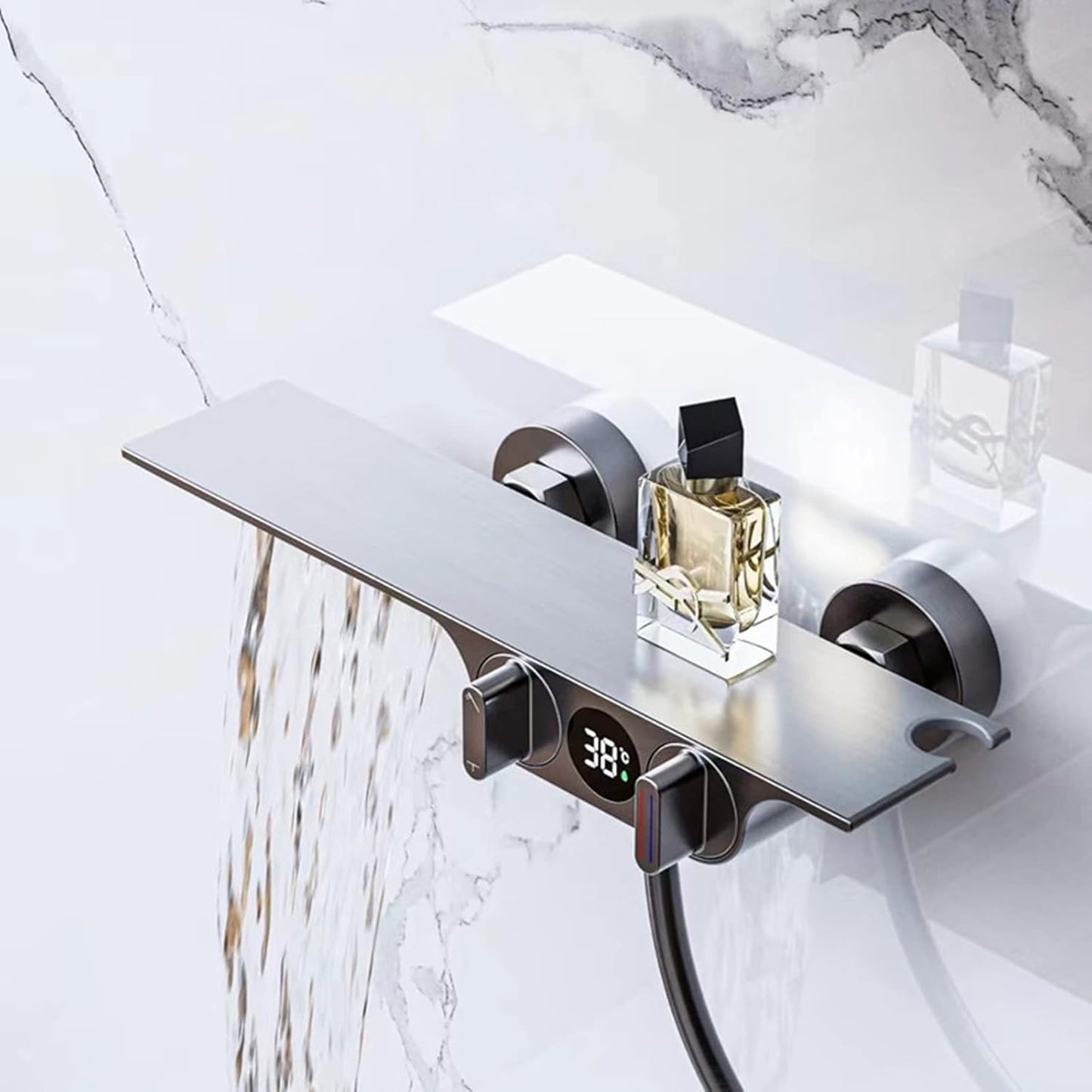 Robinet mitigeur baignoire salle de bain cascade douchette affichage numérique - Argenté - Laiton