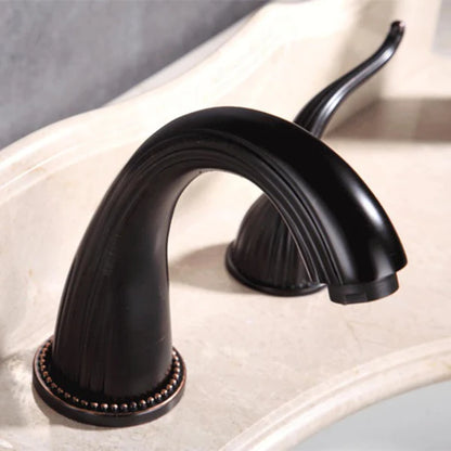 Robinet salle de bain rétro classique double poignées - Noir - Laiton