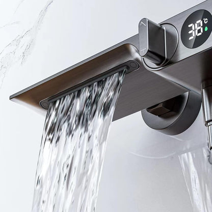 Robinet mitigeur baignoire salle de bain cascade douchette affichage numérique - Argenté - Laiton