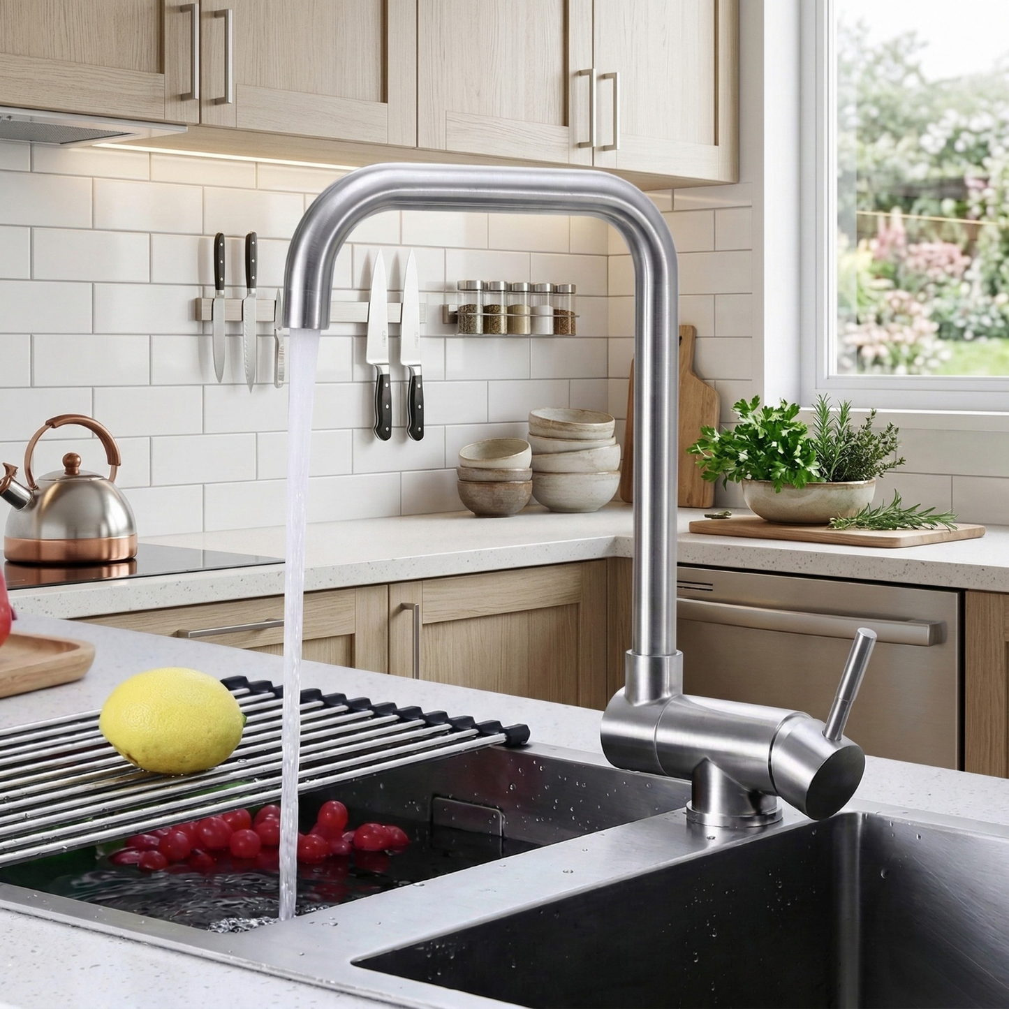 Robinet mitigeur évier cuisine pivotant pliable - Argenté