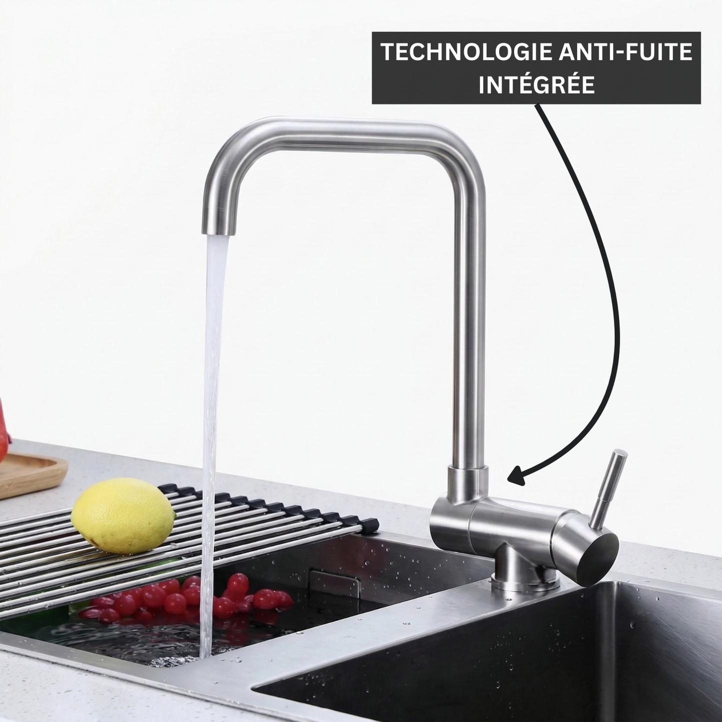 Robinet mitigeur évier cuisine pivotant pliable - Argenté