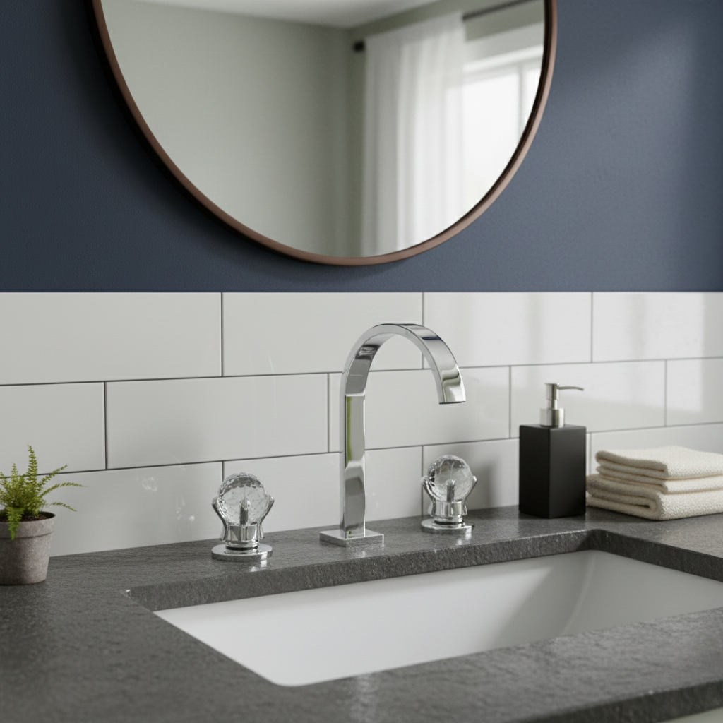 Robinet salle de bain lavabo poignées déportées chics - Argenté - Laiton