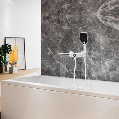 Robinet mitigeur baignoire salle de bain cascade douchette affichage numérique - Blanc - Laiton