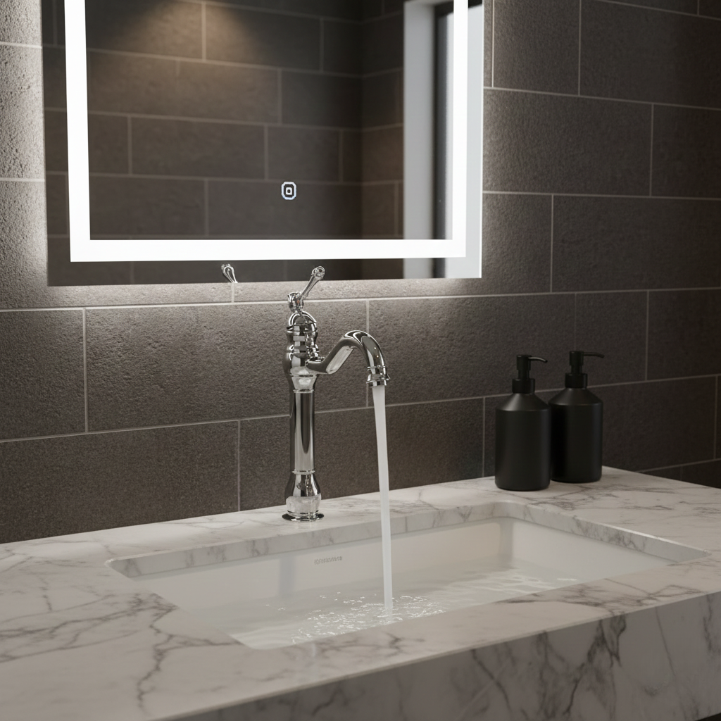 Robinet mitigeur salle de bain lavabo vintage rétro - Argenté - Laiton