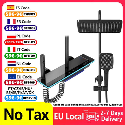 Douche mitigeur encastrable LED avec affichage digital – Blanc (description)