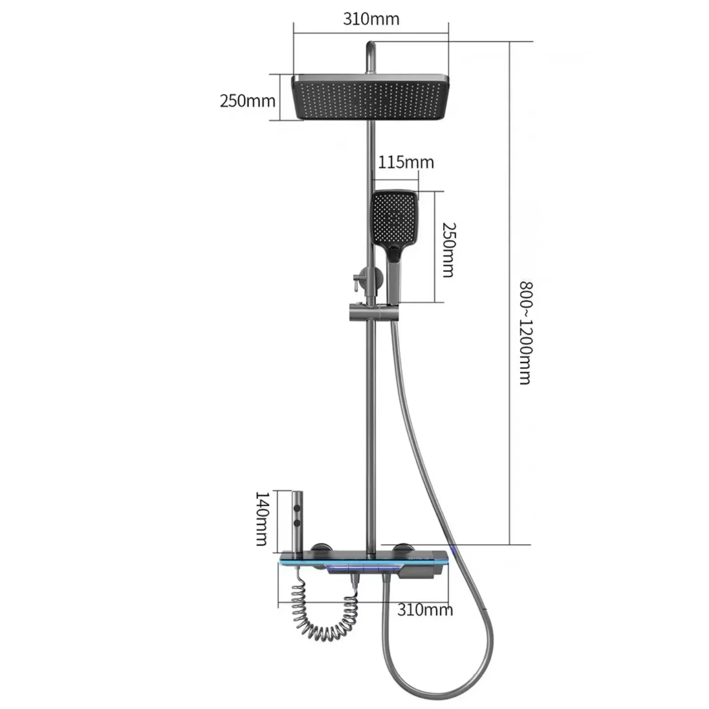 Douche mitigeur encastrable LED avec affichage digital – Blanc (description)