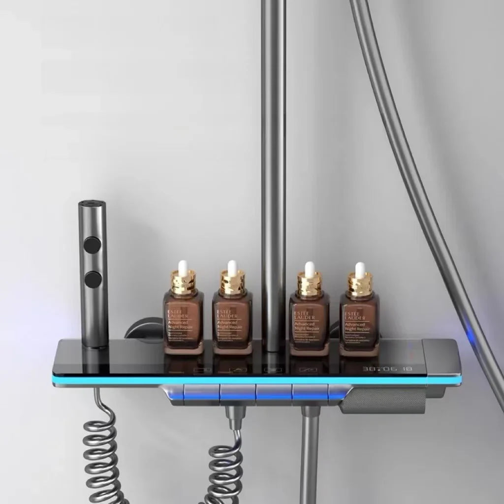 Douche mitigeur encastrable LED avec affichage digital – Argenté (description)