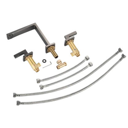 Robinet mitigeur lavabo salle de bain poignées déportées - Noir - Laiton