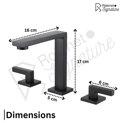 Robinet mitigeur lavabo salle de bain poignées déportées - Noir - Laiton