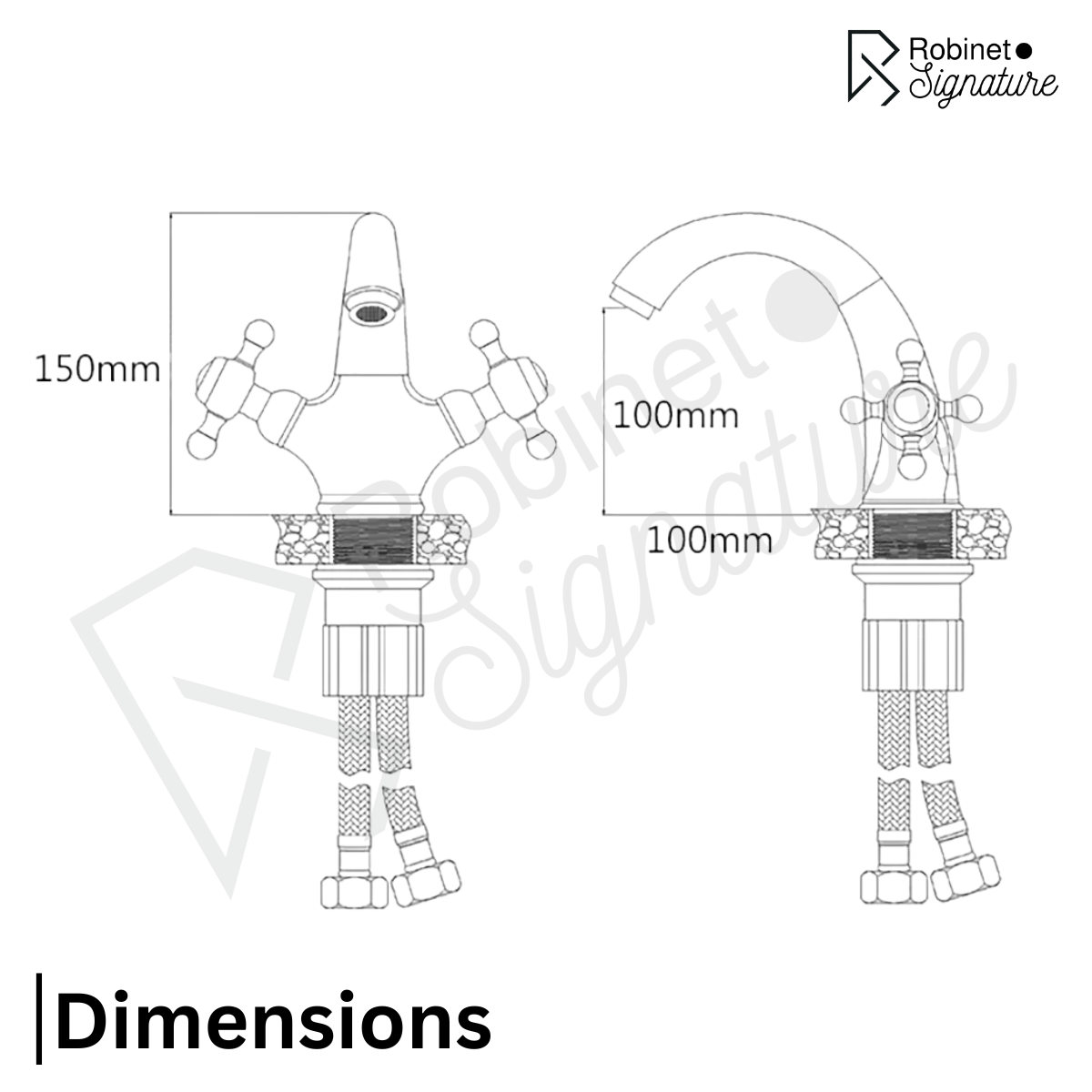 Robinet mitigeur lavabo salle de bain rétro double poignées - Argenté - Laiton
