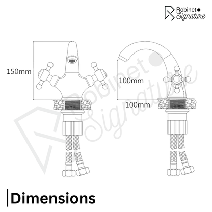 Robinet mitigeur lavabo salle de bain rétro double poignées - Argenté - Laiton