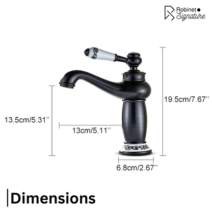 Robinet mitigeur lavabo salle de bain rétro poignée céramique - Argenté - Laiton